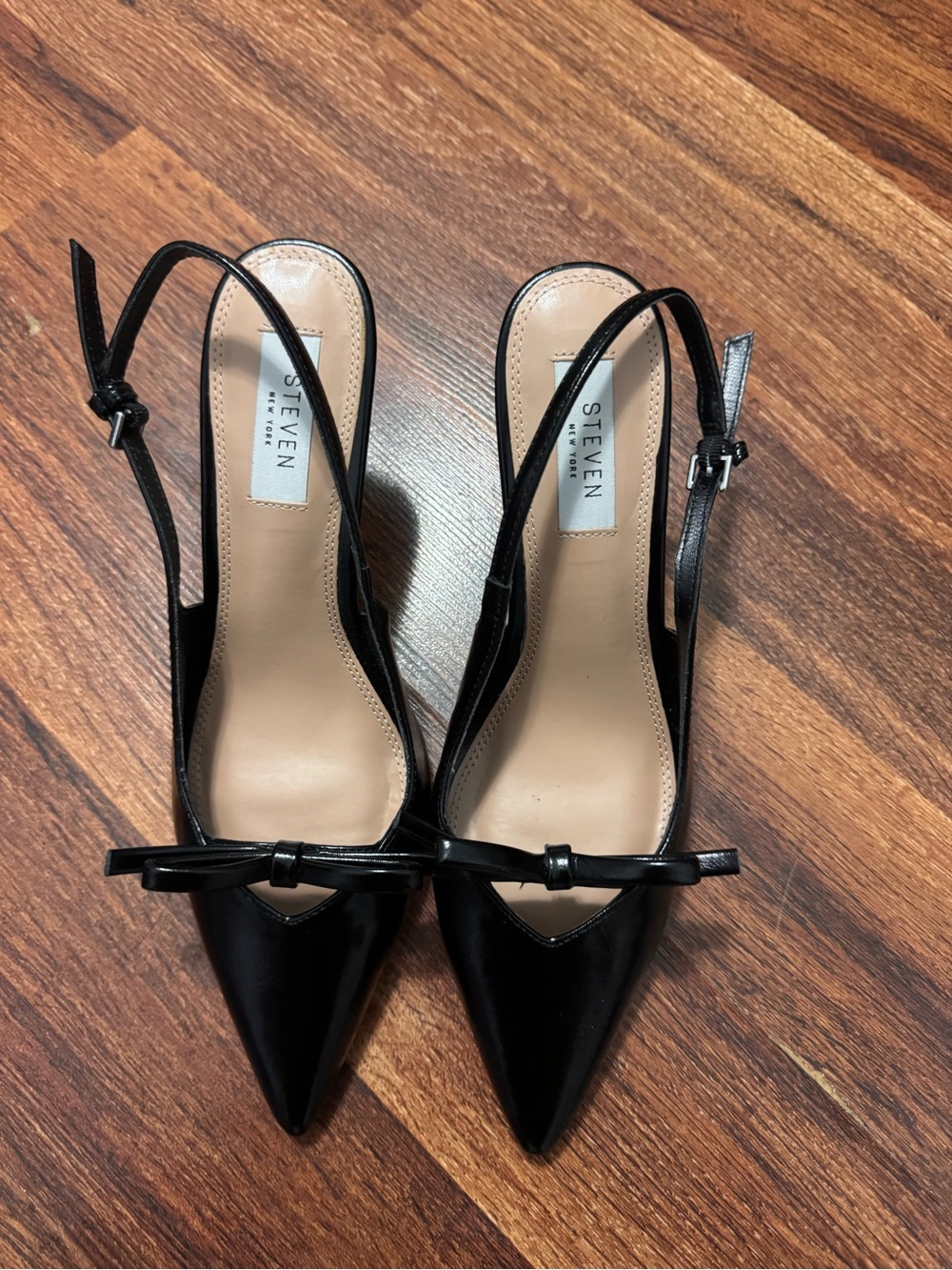 STEVEN New York Black Pointed Bow Slingback Heels